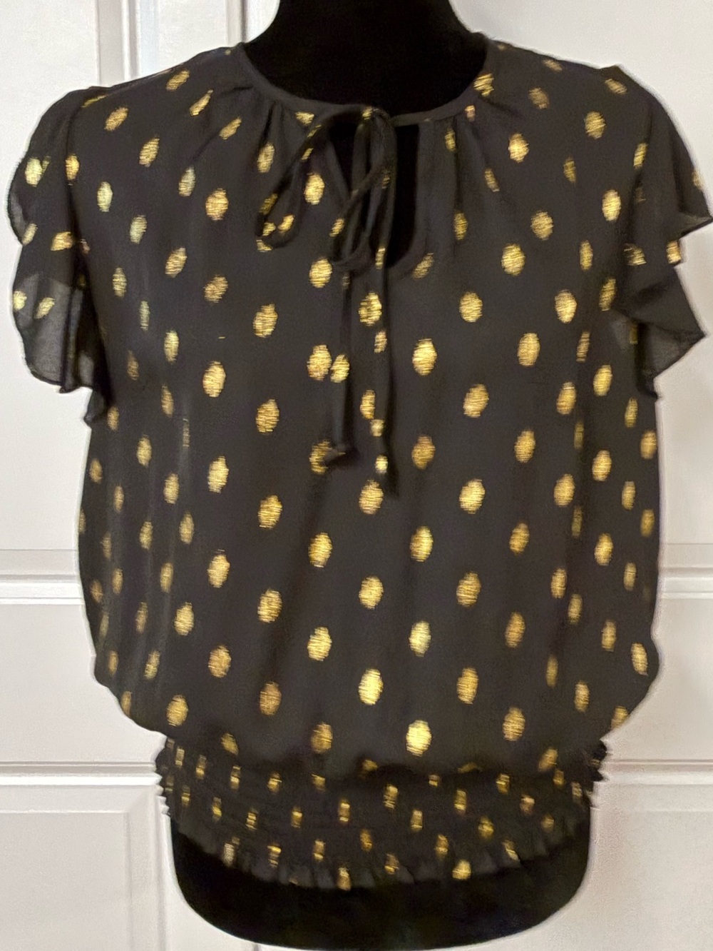 Reese Black Blouse With Gold Metallic Dots